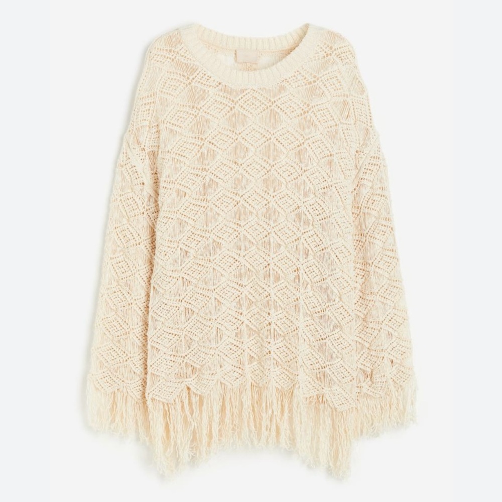 H&M Pointelle-Knit Sweater in Cream sz M